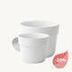 ქოთნების ნაკრები „ბლუმი D2" : ორი სხვადასხვა ზომის - ⌀19 და ⌀24 სმ ქოთანი შესაბამისი თეფშებით, თეთრი